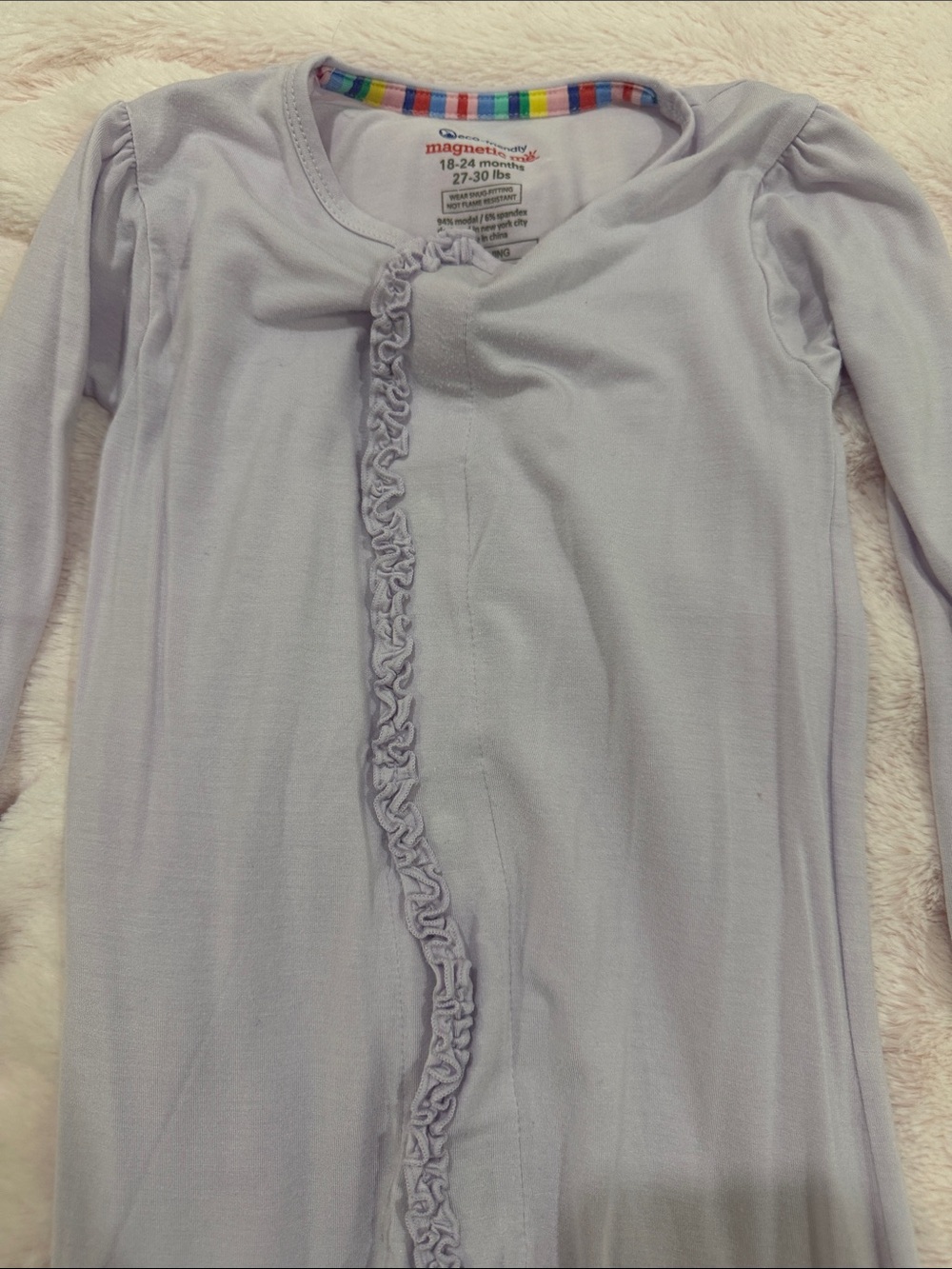 Magnetic Me Lavender Ruffle-Trim Baby Gown with Rainbow Neckline.  18-24 months.